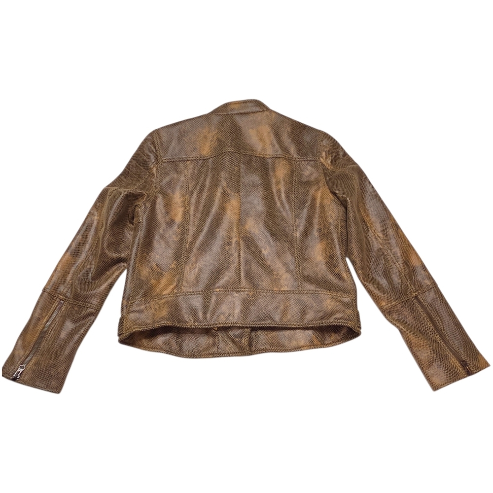 Free People Fenix Snakeskin Moto Jacket Brown Faux Leather Biker L NWOT - Picture 12 of 16
